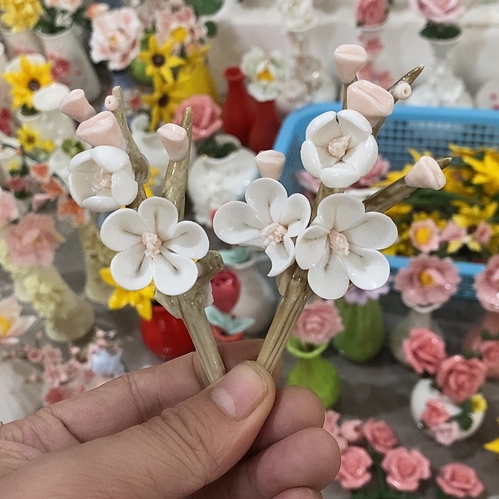 瓷片纯手工陶瓷花摆件瑕