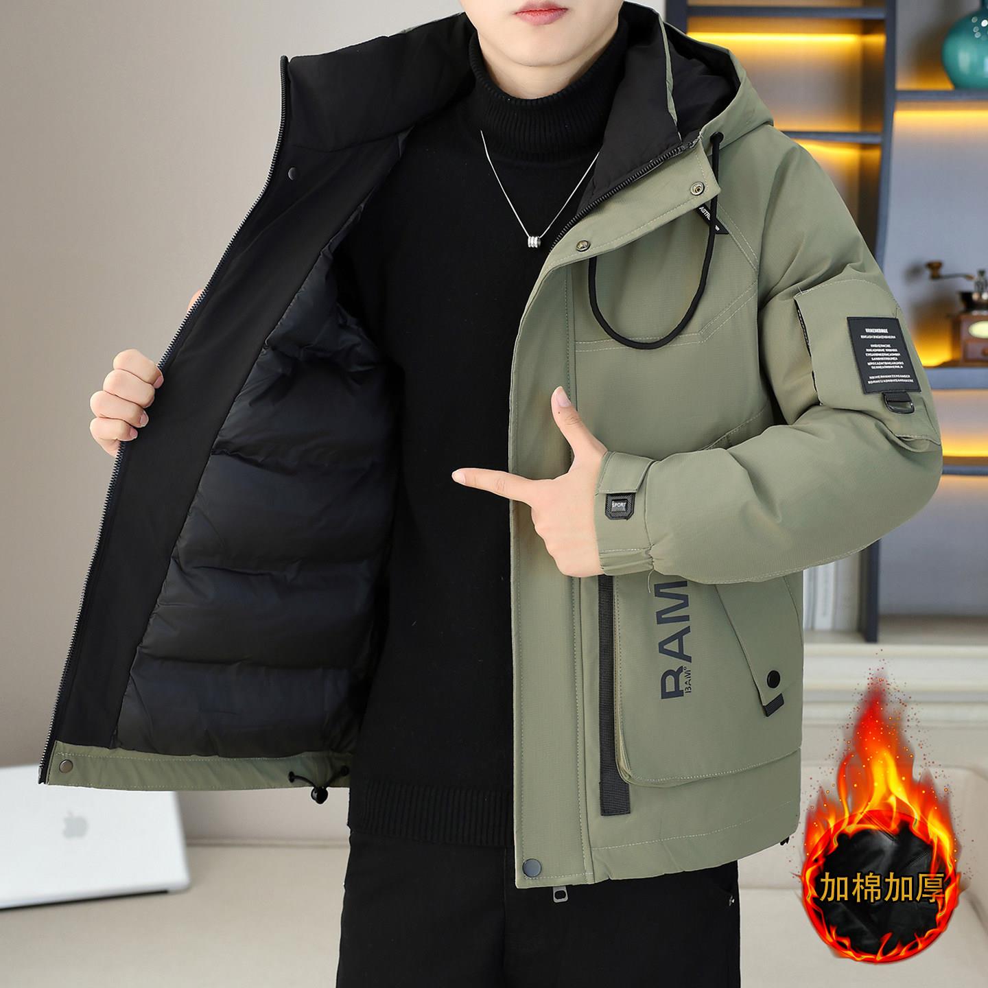 男士棉衣外套男款冬季2025新款韩版加棉加厚连帽棉袄工装夹克男装