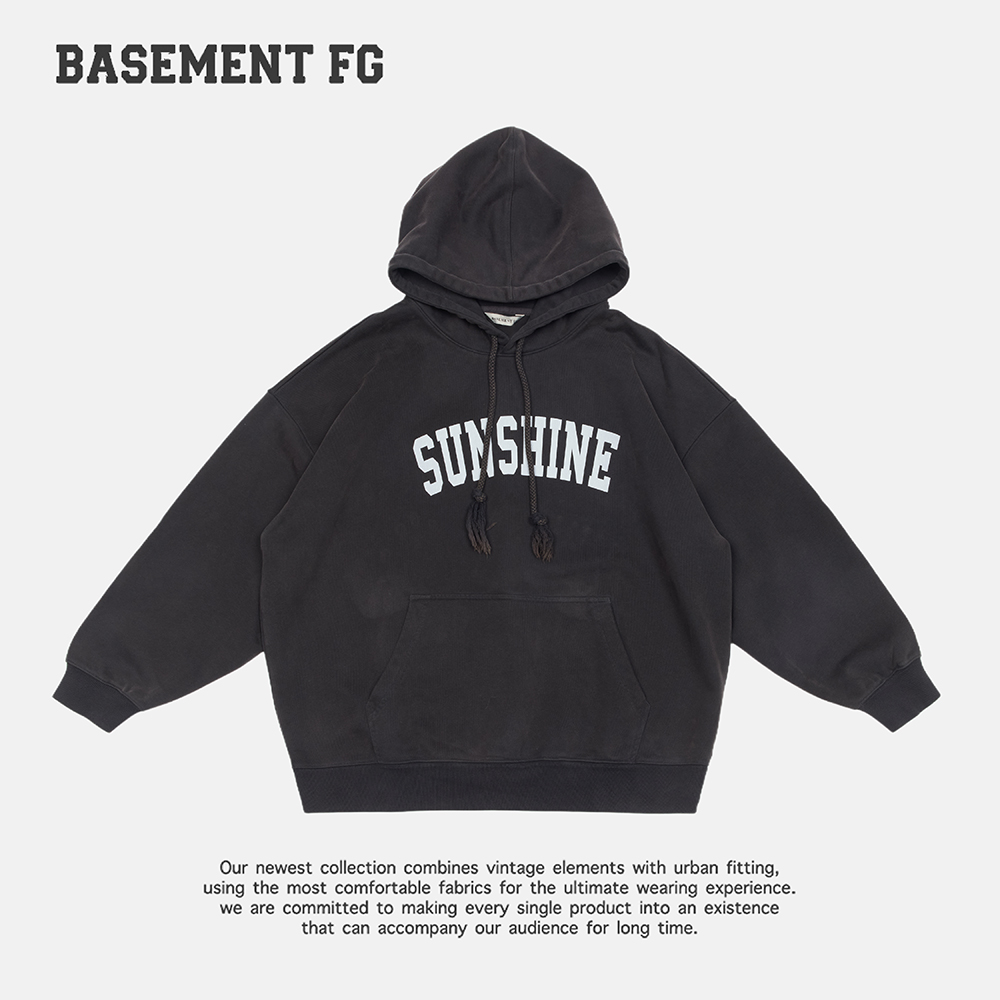 BASEMENT FG免烫字母连帽免烫处理秋冬卫衣落肩袖231050235030