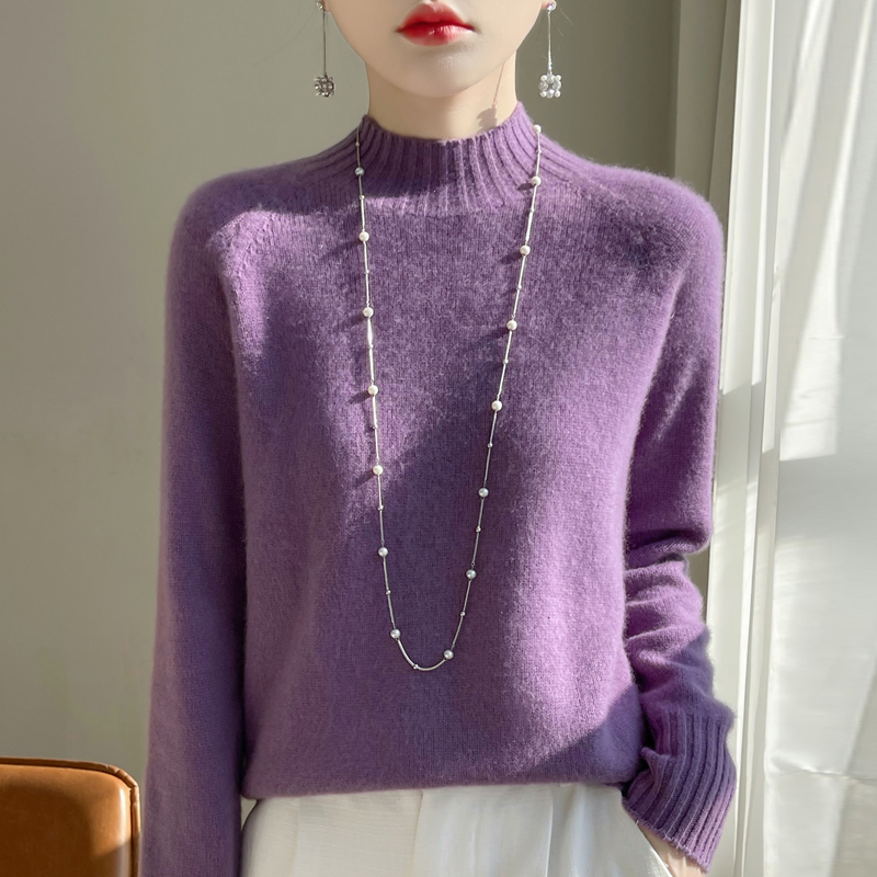一线成衣七针加厚半高领100羊毛衫女内搭秋冬保暖宽松毛衣针织衫