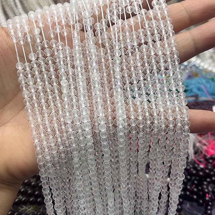 玛瑙/玉髓未镶嵌珠宝半成品一条4mm左右白水晶刻面