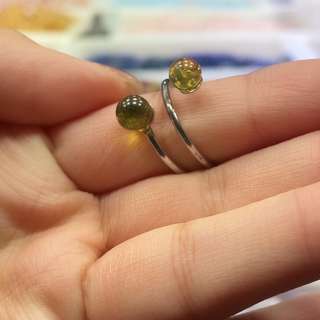 水晶未镶嵌手串蓝珀开口戒指