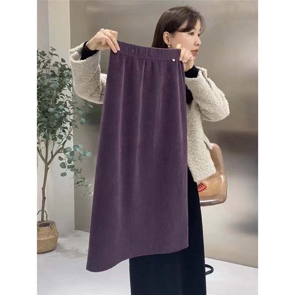 DC612453法式小个子梨形身材配毛衣紫色a字百搭半身裙子