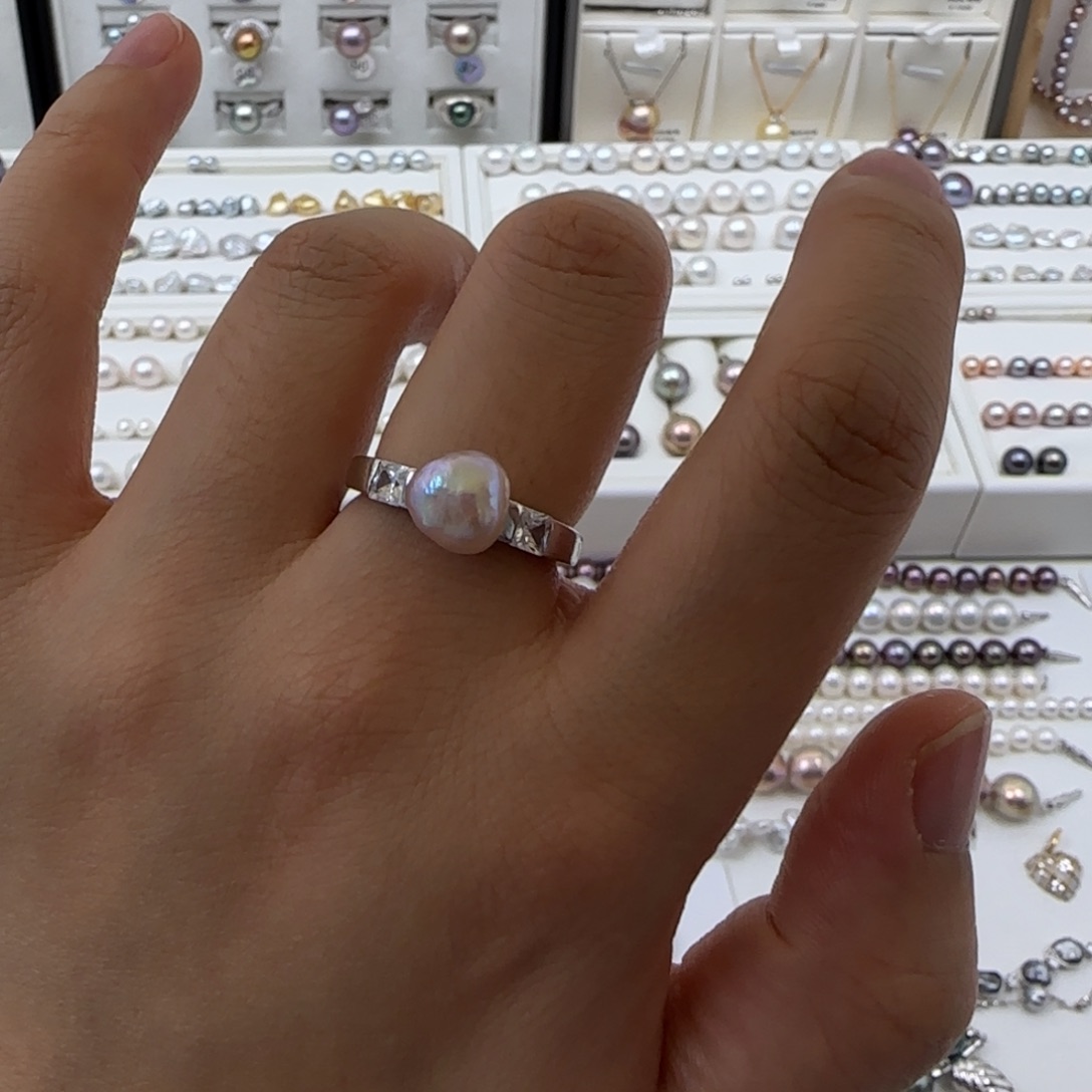 银S925镶嵌戒指淡水珍珠