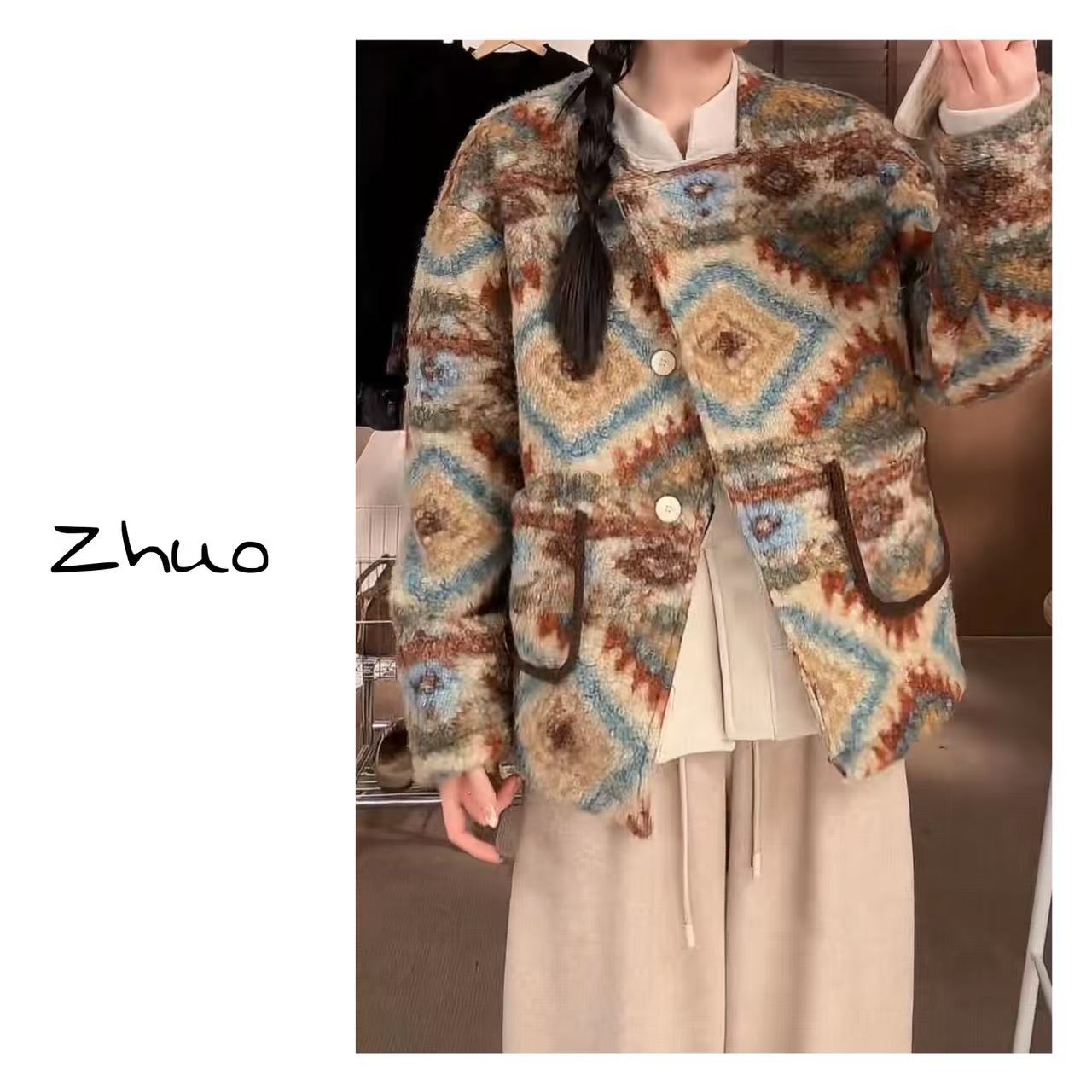 Core 原创【寻找小贝壳】毛毛斜门襟外套百搭宽松外套加厚秋冬款