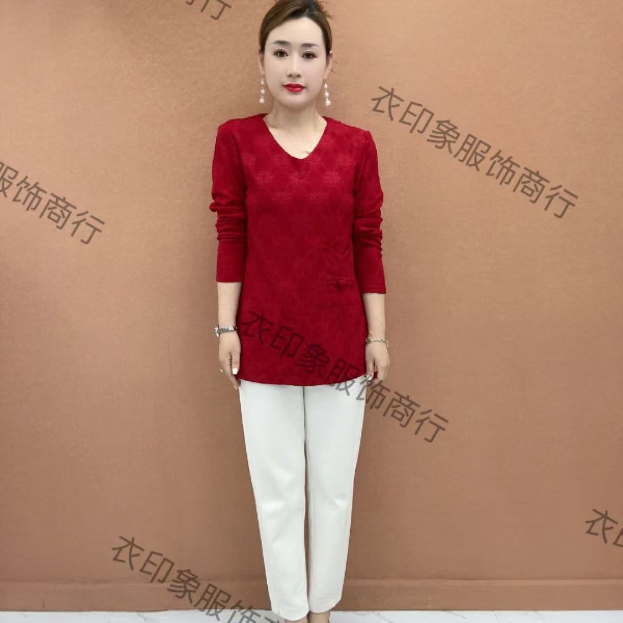 2025新中式秋季新款打底衫洋气中长款上衣中老年女装长袖春秋小衫