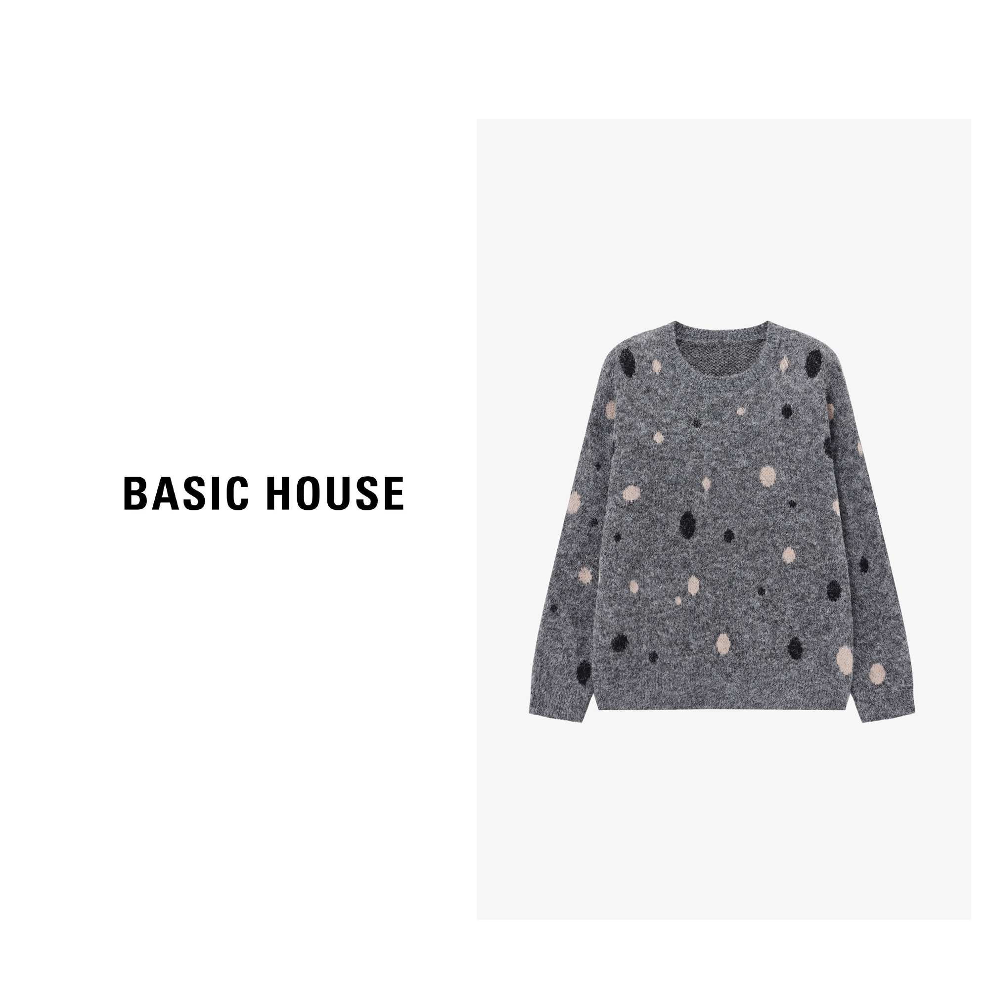 Basic House/百家好复古波点印花百搭圆领毛衣-B0625B5PFY2