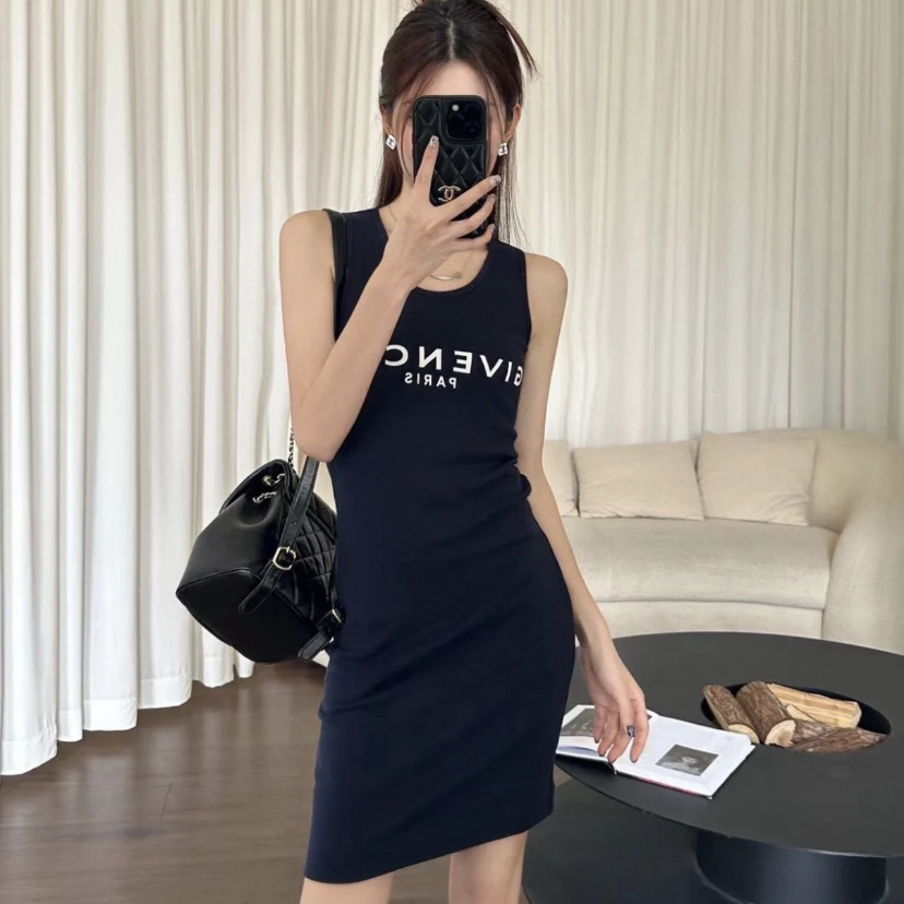 99新 Givenchy/纪梵希 3545/SS23 蓝色Logo无袖连衣裙/XS码/98新