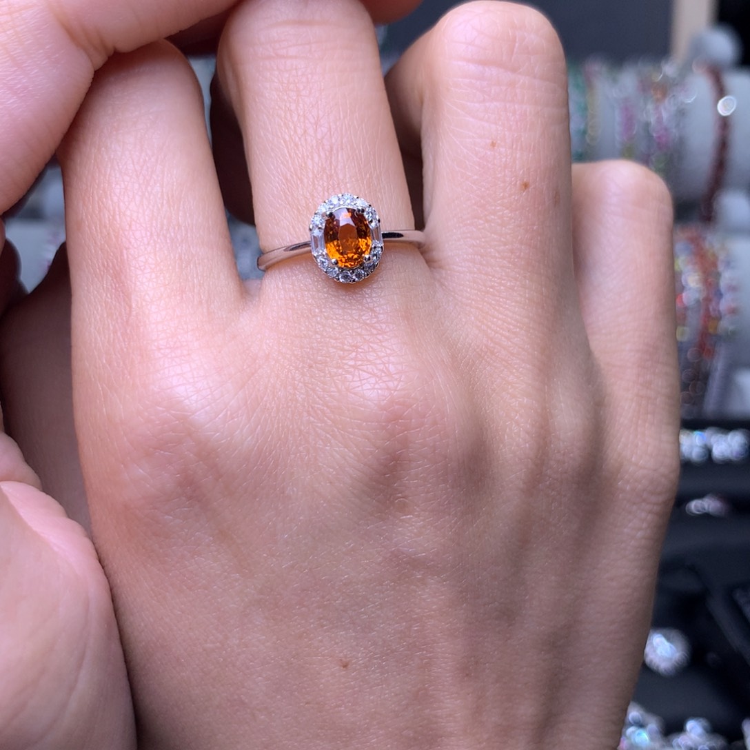 石榴石（芬达石）戒指银S925镶嵌