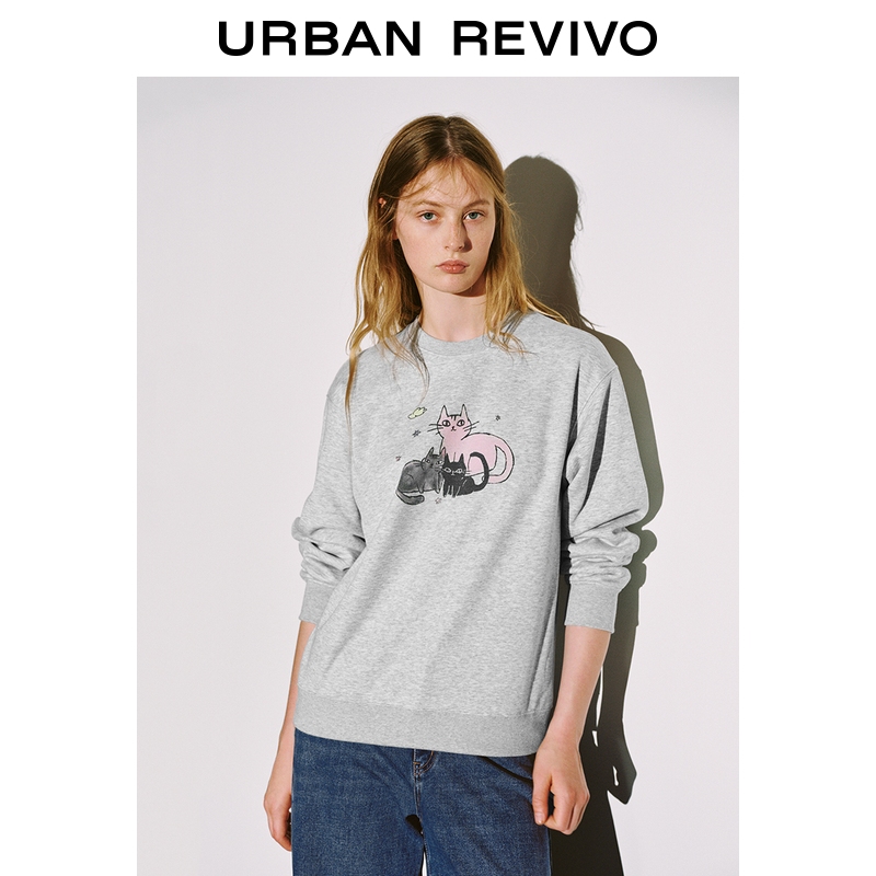 UR2025冬季新款女装休闲趣味萌宠印花圆领卫衣UYY450335