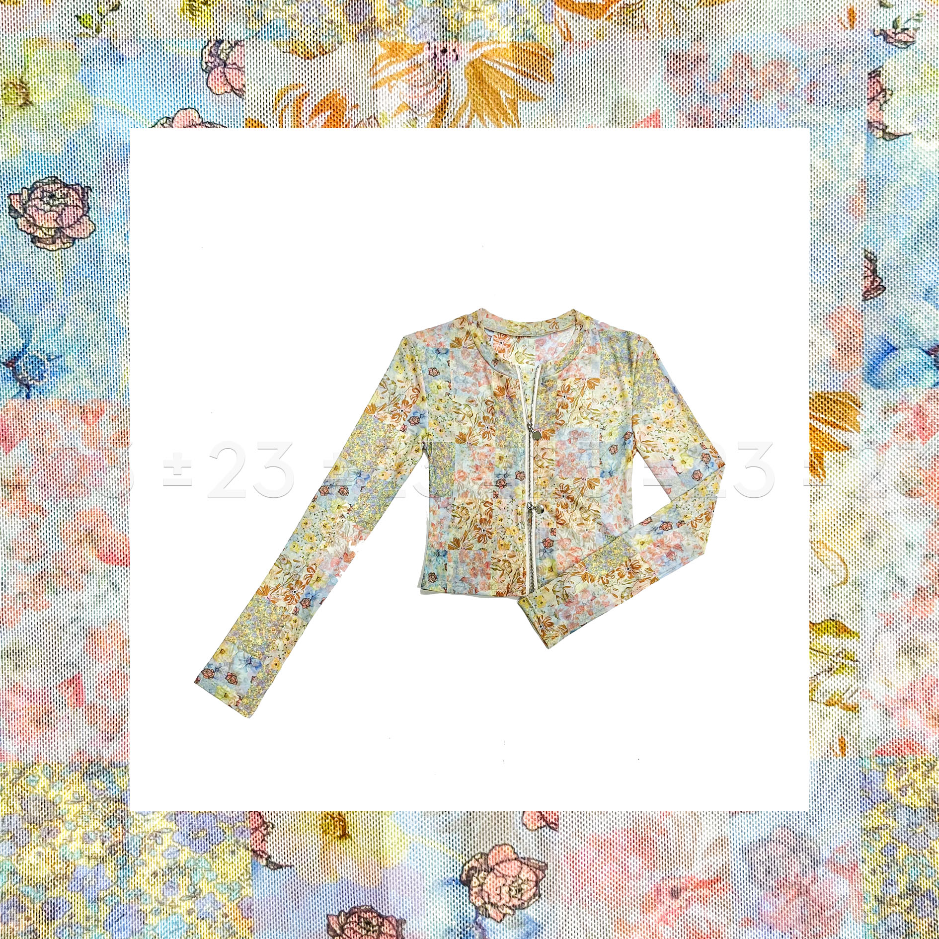 Kenny‘s ±23【花花世界-618】SS25009春夏时尚碎花拉链短款网纱外套