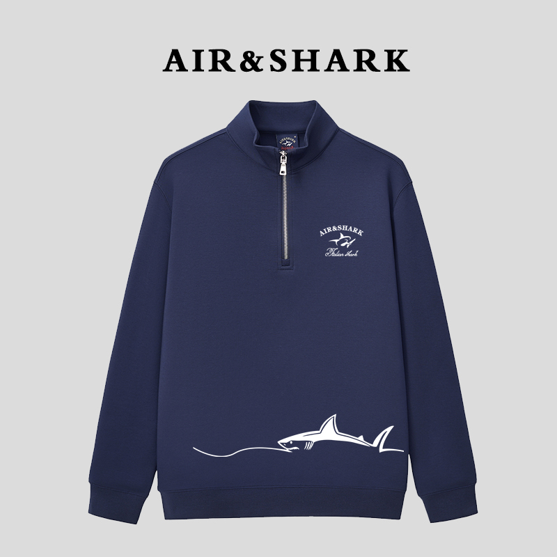 AIR SHARK/鲨鱼正品秋冬季男款高领半拉上衣商务长袖宽松运动卫衣