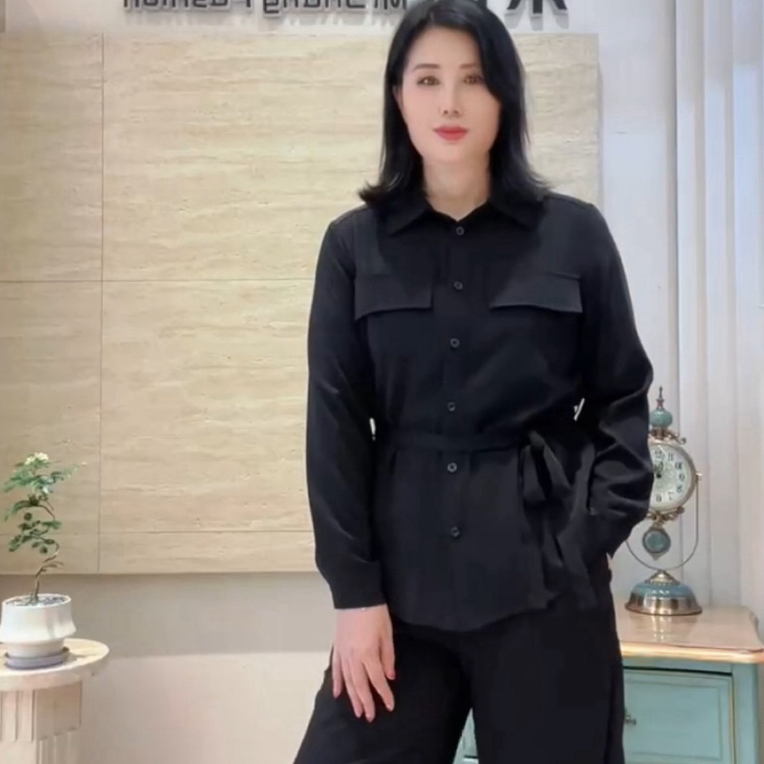 【吴氏米尚】新1006女士衬衣领休闲裤宽松显瘦时尚套装