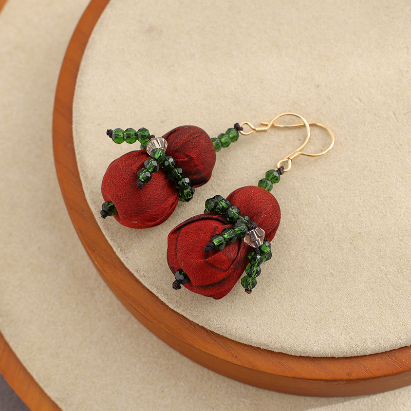 合金真丝耳饰  香云纱葫芦耳饰桑蚕丝手工制作女士饰品百搭名族风