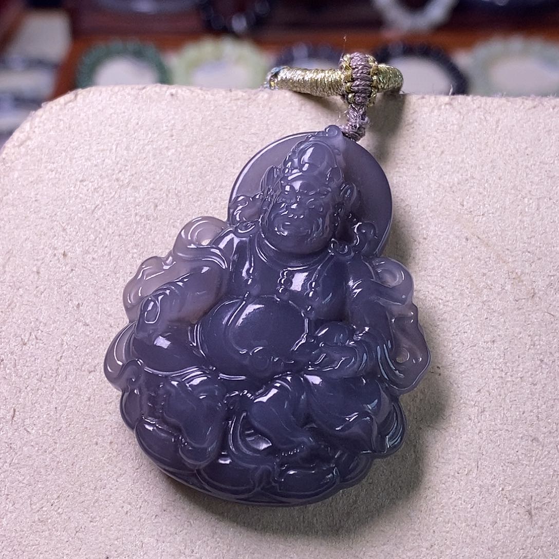 颈饰未镶嵌和田玉烟紫黄财神吊坠