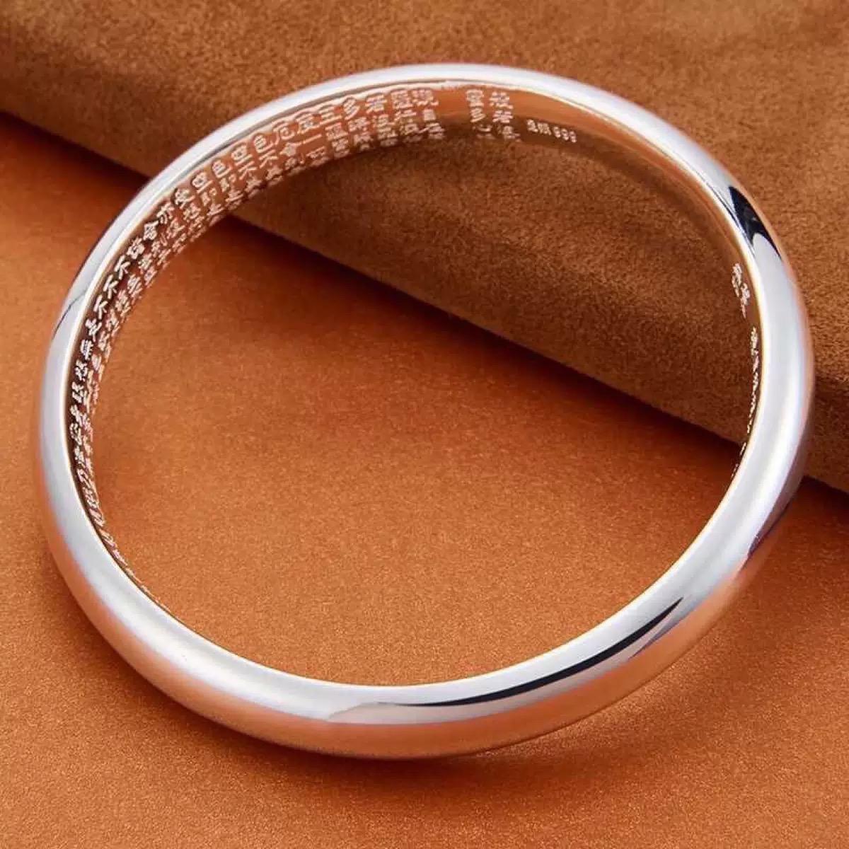 足银手镯 M06素圈心经古法手镯大克重亮面款