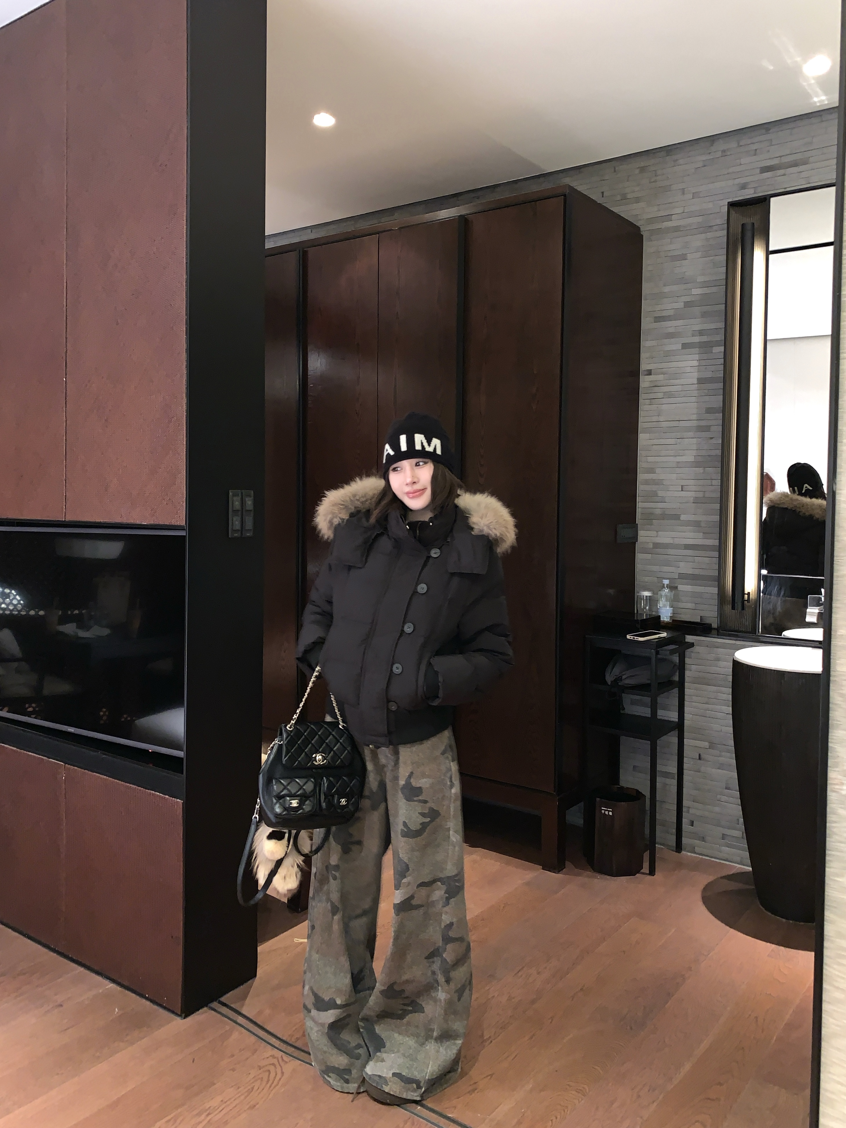 Lynka Vogue【貉子毛】藏青色真毛领羽绒服女2025冬季新款百搭外套