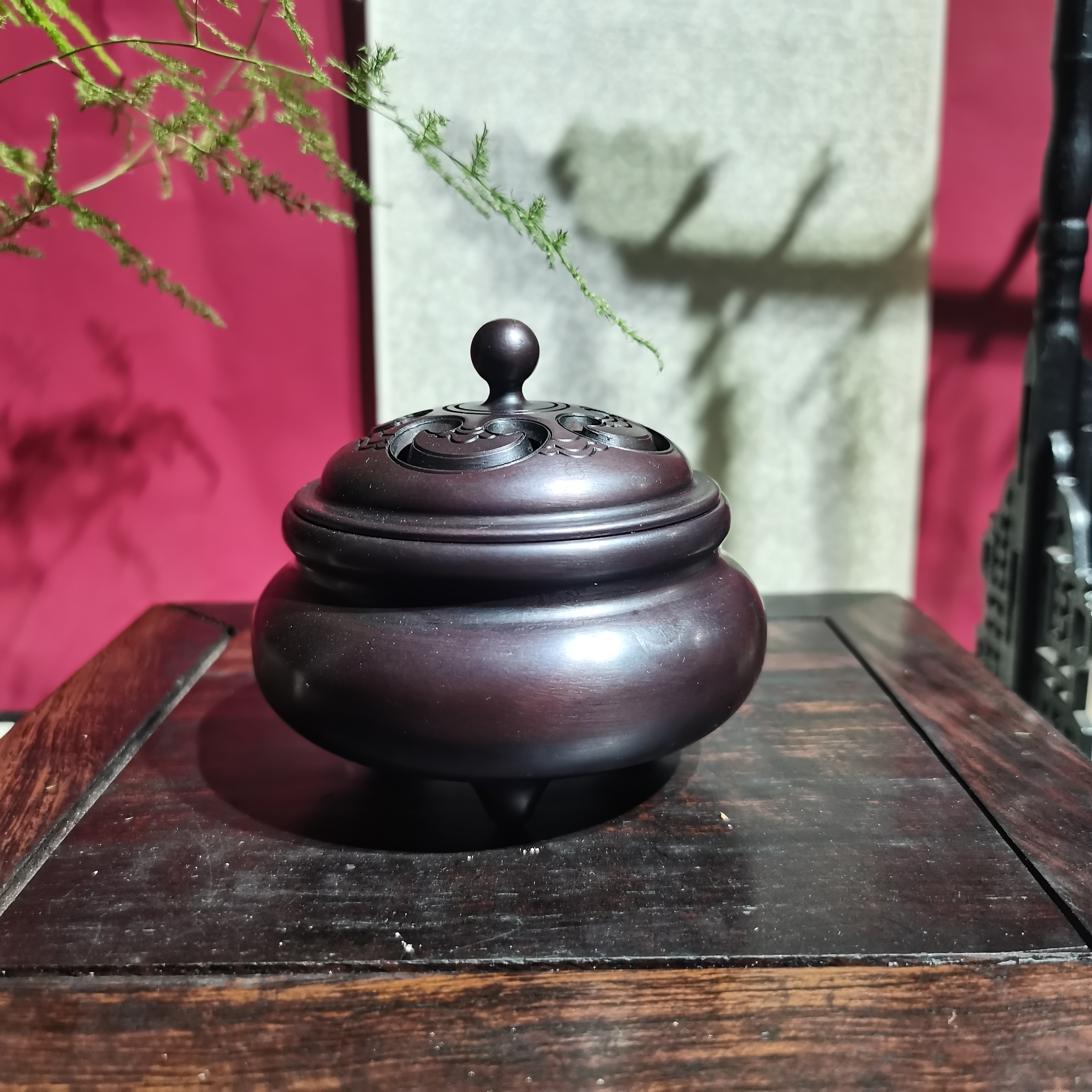 苏工纯紫铜熏香炉纯铜家用室内茶道沉香香薰炉宣德炉三足炉