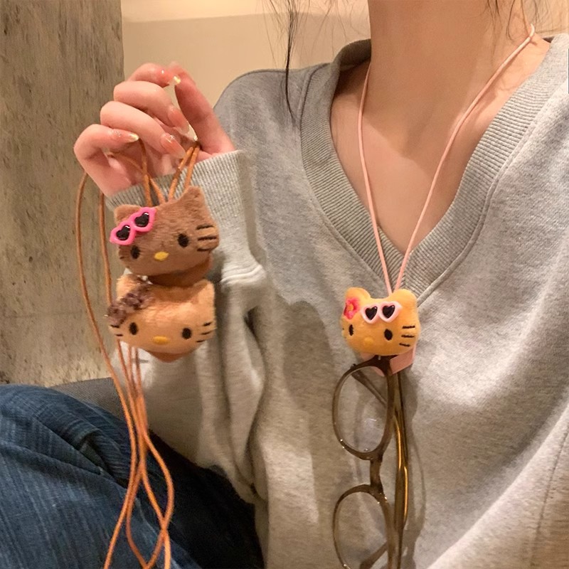 敲可爱嘟kitty挂脖眼镜夹毛衣链小众时尚项链秋冬百搭女士项链