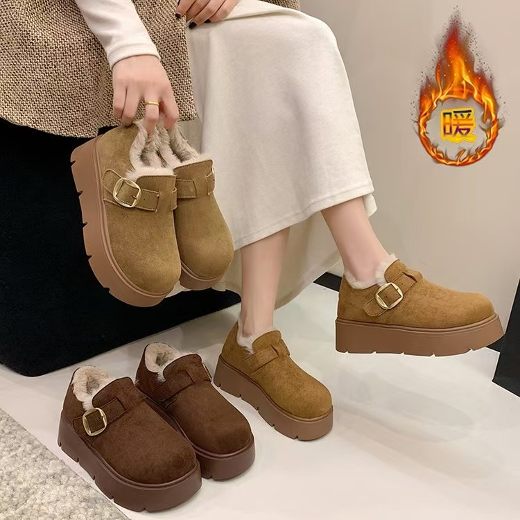 厚底加绒勃肯鞋女冬2025新款增高保暖一脚蹬懒人鞋乐福鞋勃肯棉鞋