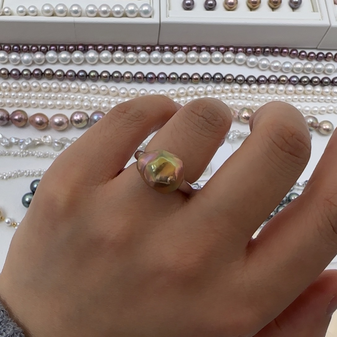 戒指银S925镶嵌淡水珍珠