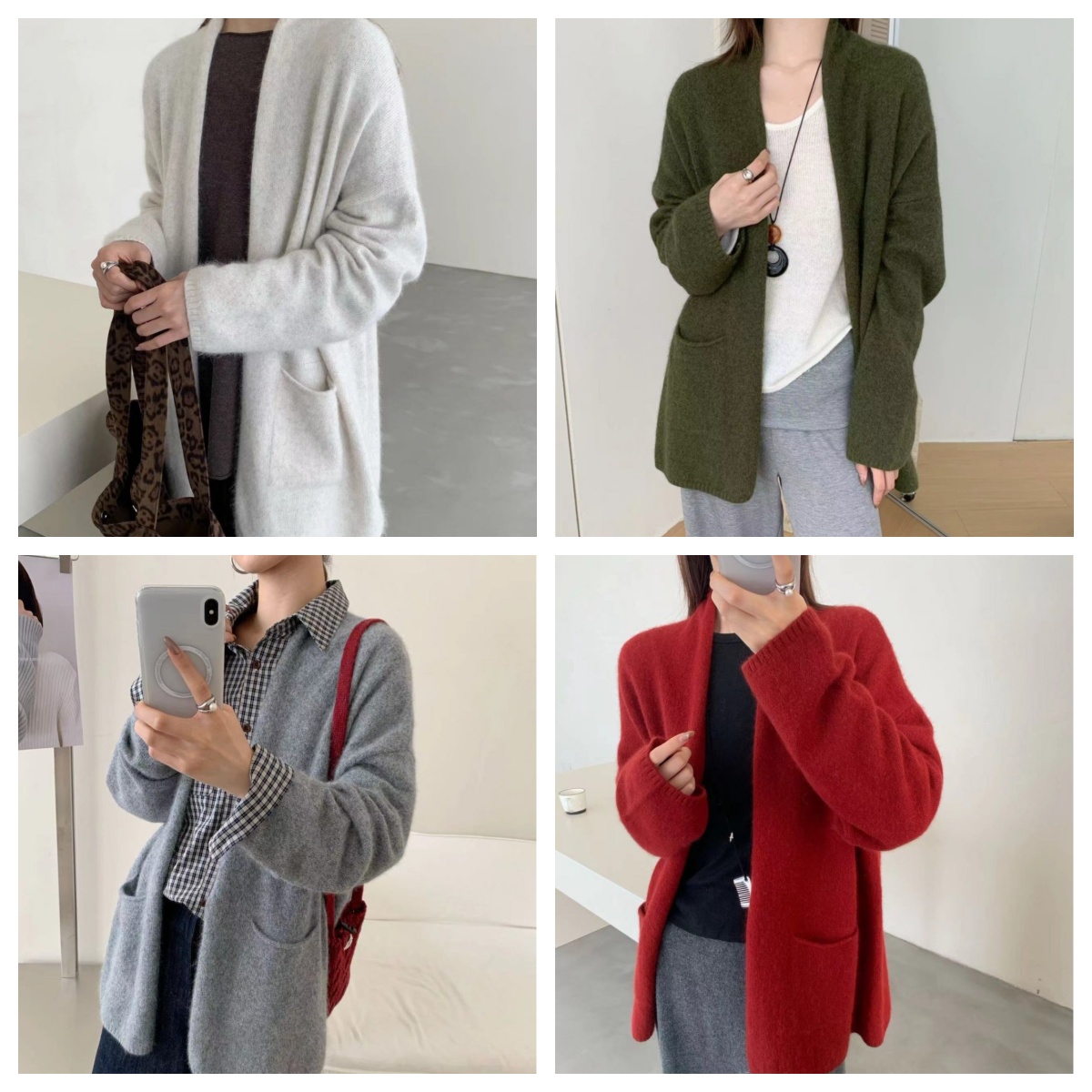 【素简.980108】2025秋冬新款獭马绒羊毛混纺口袋大外套女装针织衫