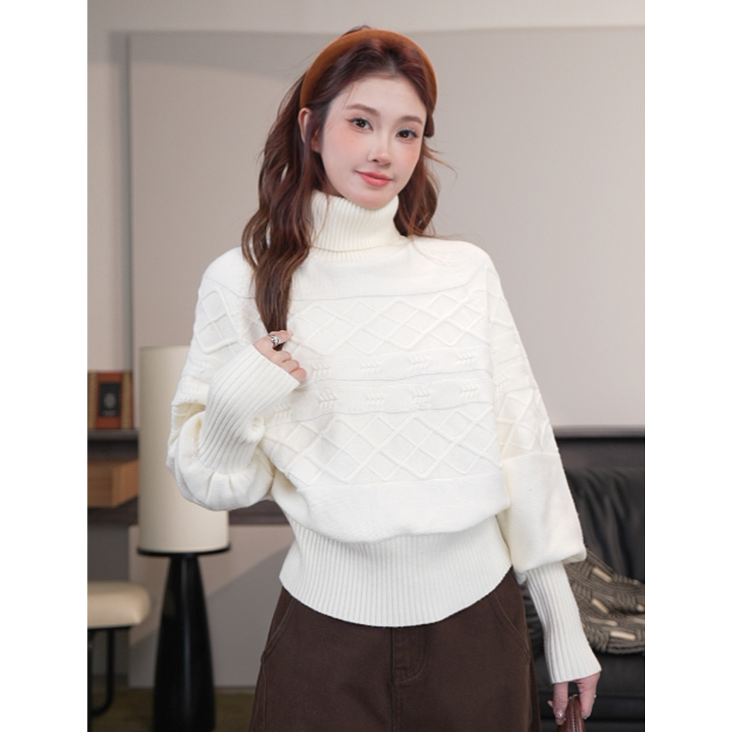 【莫代尔】秋冬加厚高领毛衣女慵懒风时尚百搭收腰显瘦针织衫