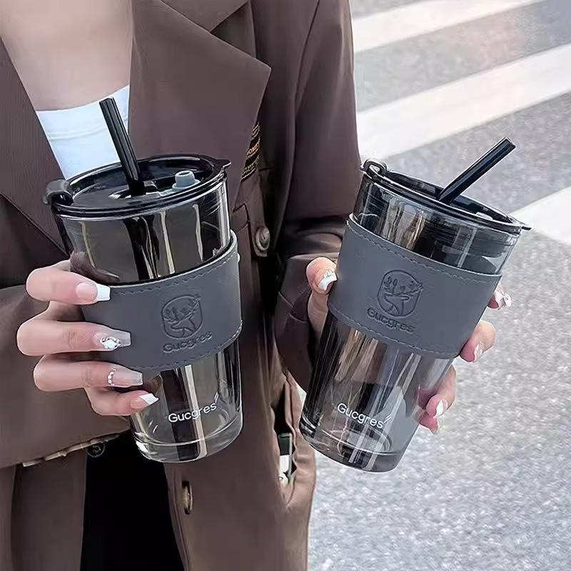 玻璃杯高颜值风礼品广告水杯吸管杯印制水杯伴手礼竹节杯家用便携