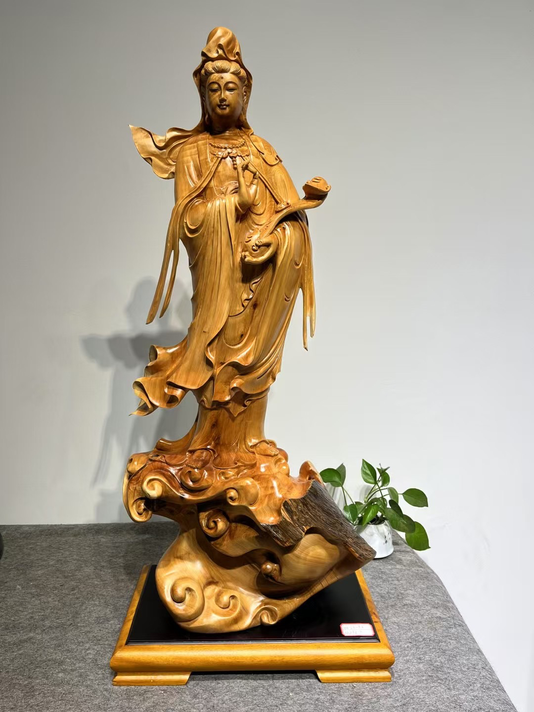 崖柏观音木雕根雕摆件尺寸：40-25-92