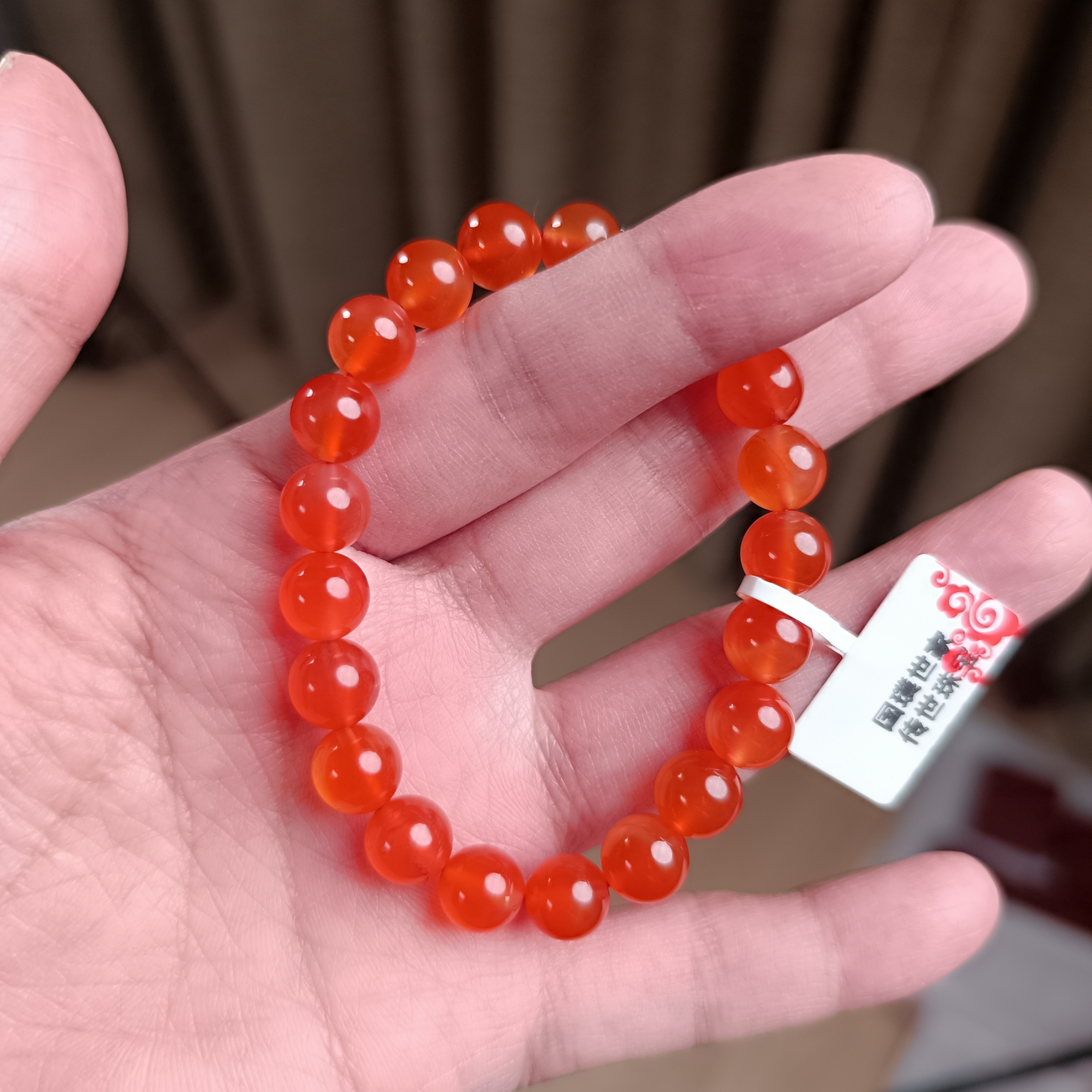 天然南红冰红保山河湾冰红手串南红玛瑙素圈8.5mm