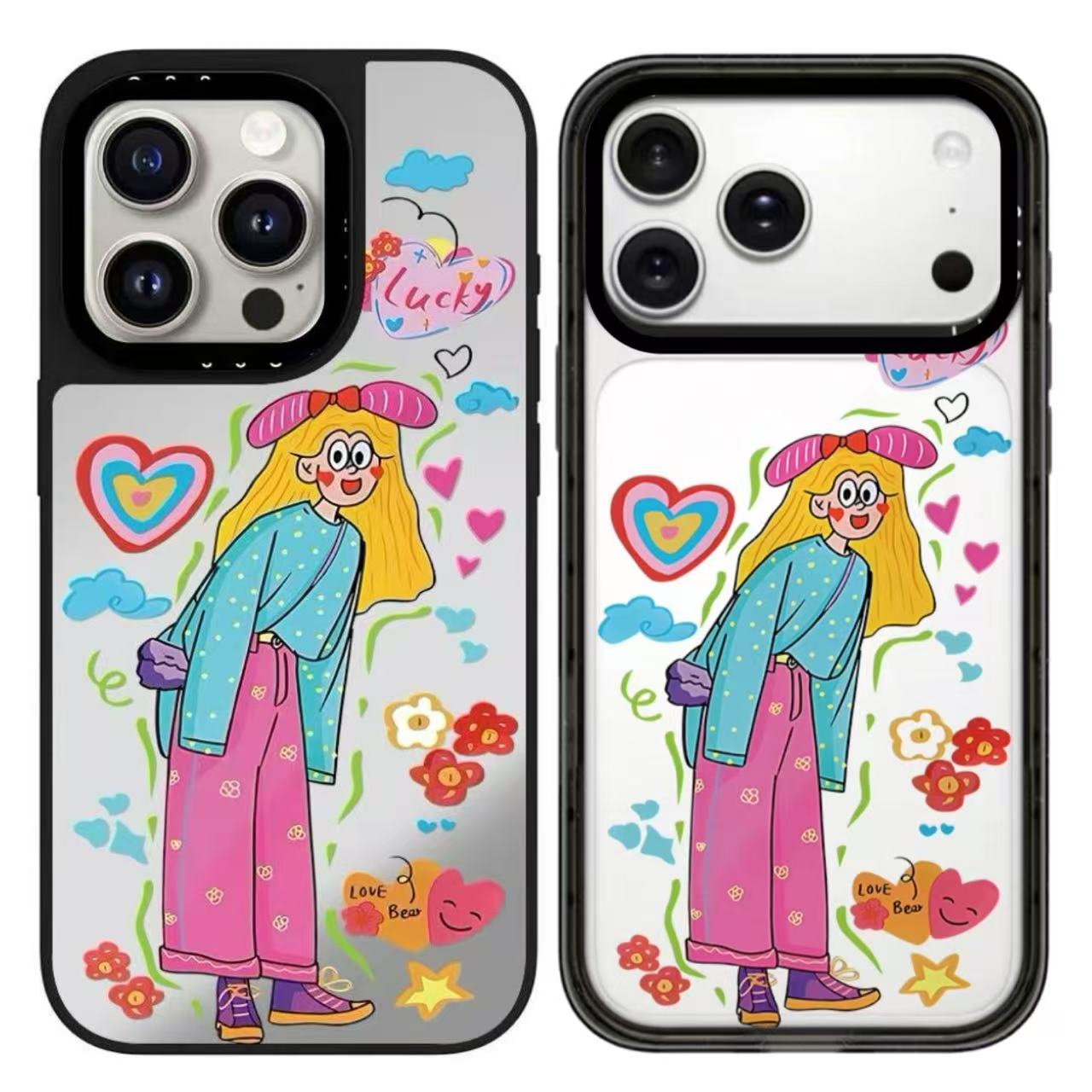 多巴胺女孩可爱防摔镜面款适用苹果iphone16promax/17pro手机壳