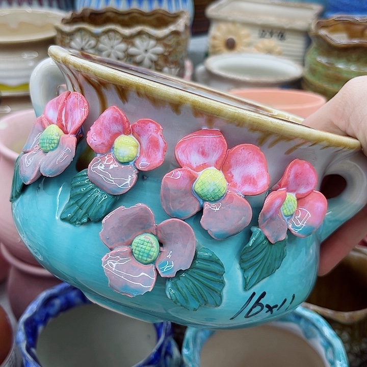 多肉绿植陶瓷花盆9.9包邮，有孔