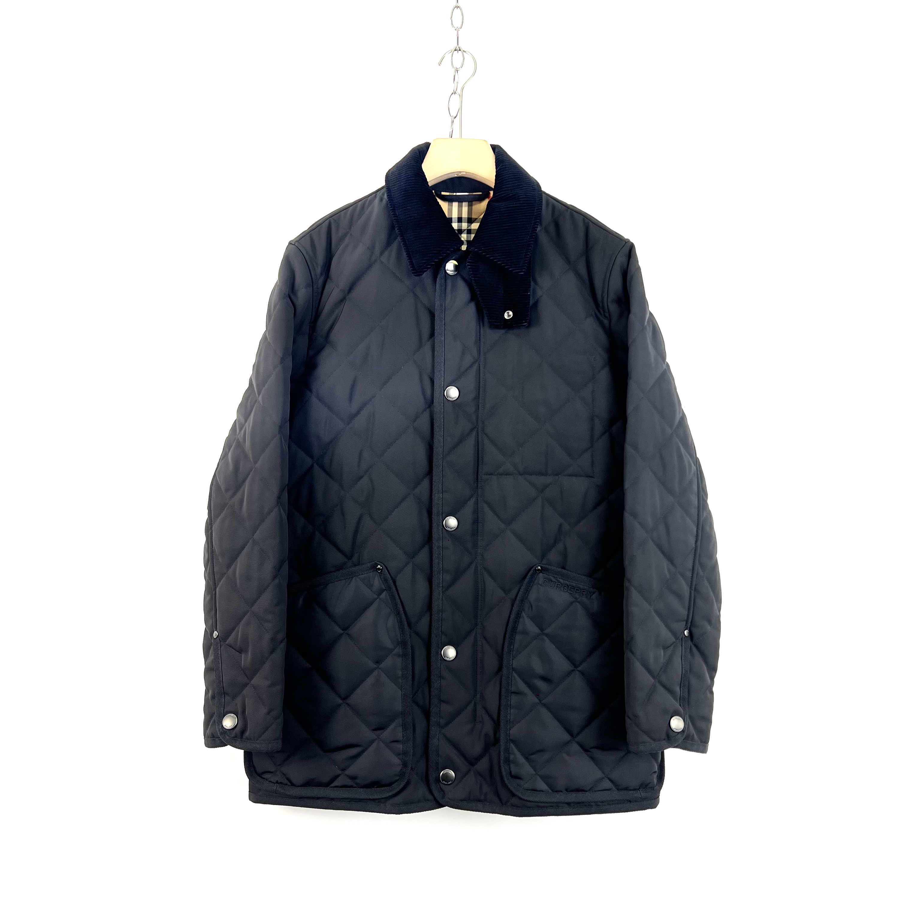 99新 BURBERRY/博柏利 S码/黑色菱格灯芯绒翻领夹克棉服/07790