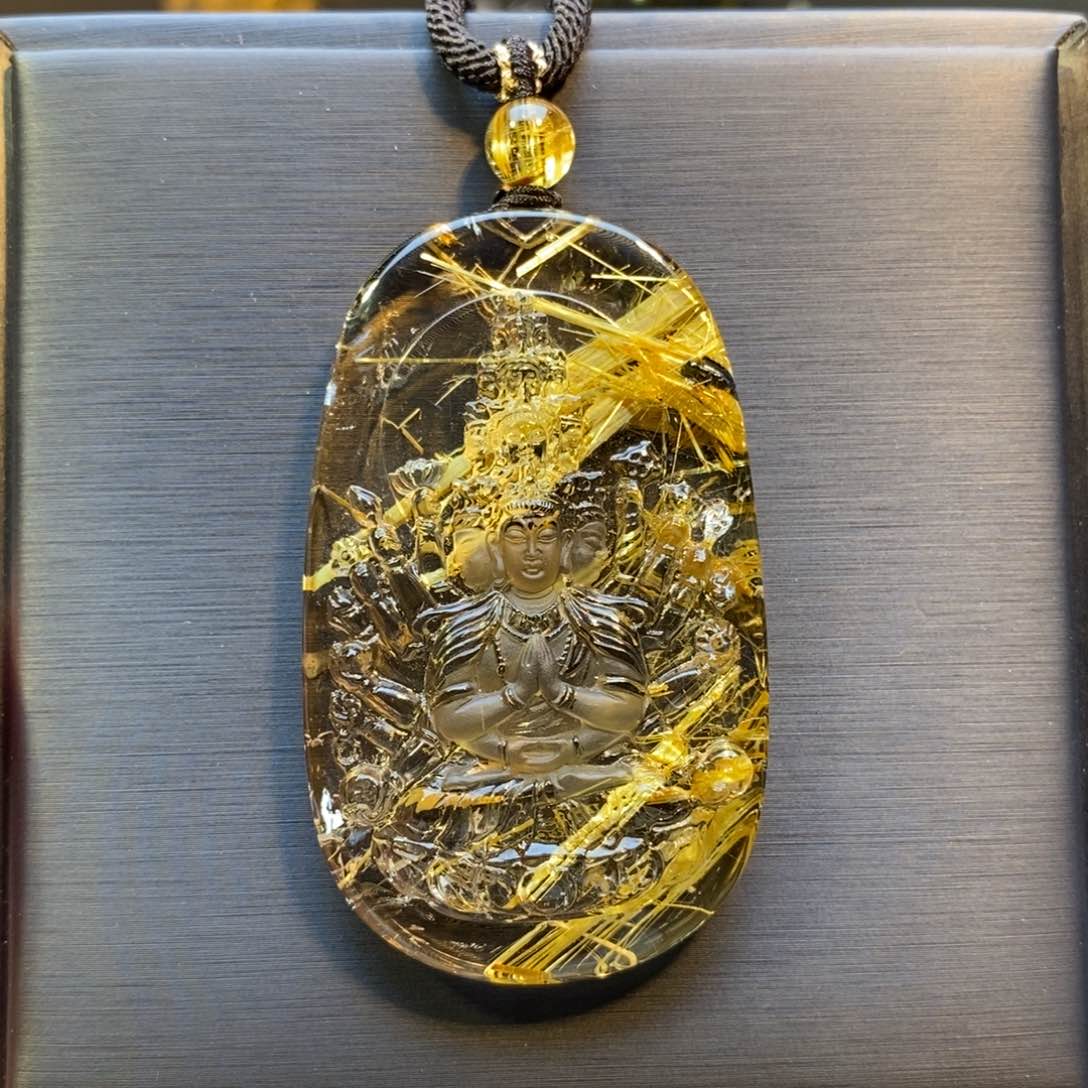 未镶嵌颈饰水晶天然钛晶千手观音吊坠