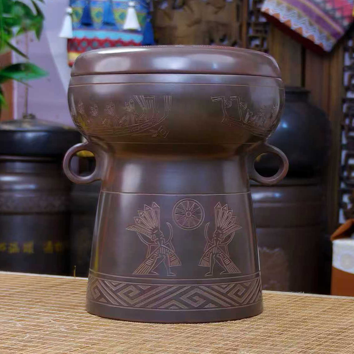 【高鼓花樽双盖罐1.5斤装】钦州坭兴陶柚子茶叶罐密封罐带盖茶罐