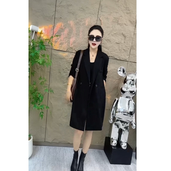 秋季洋气时尚韩版宽松双扣纯色百搭风衣