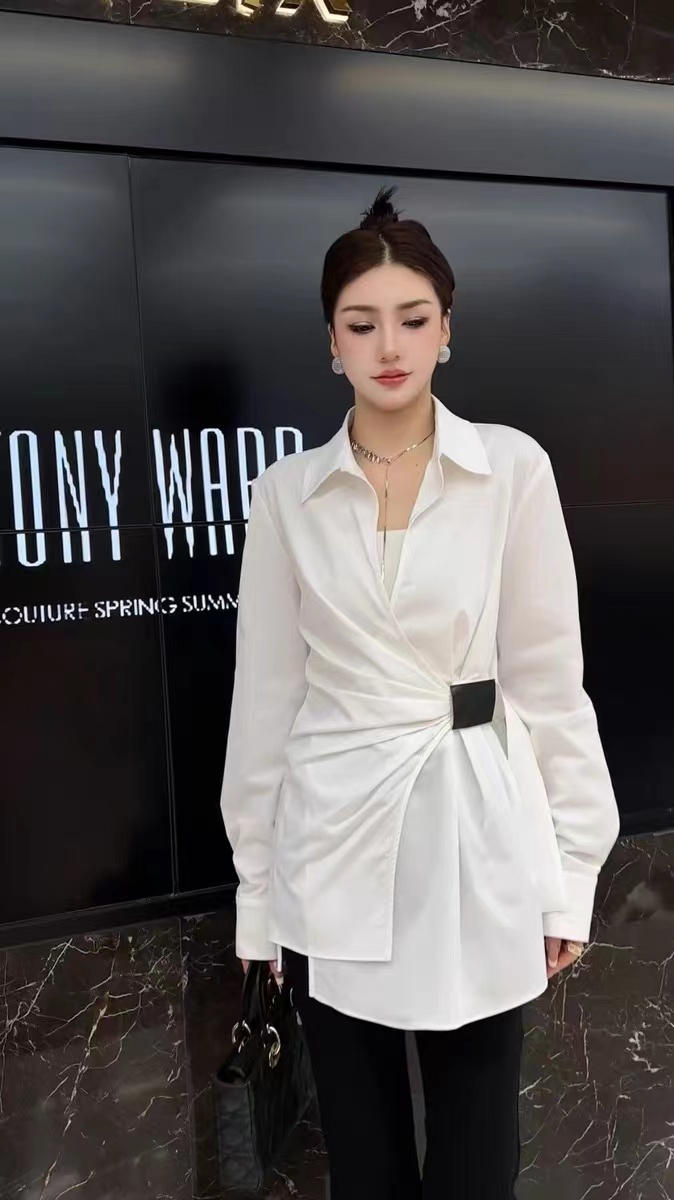 2025早秋新款韩系设计感小众不规则纯色长袖百搭女士衬衫