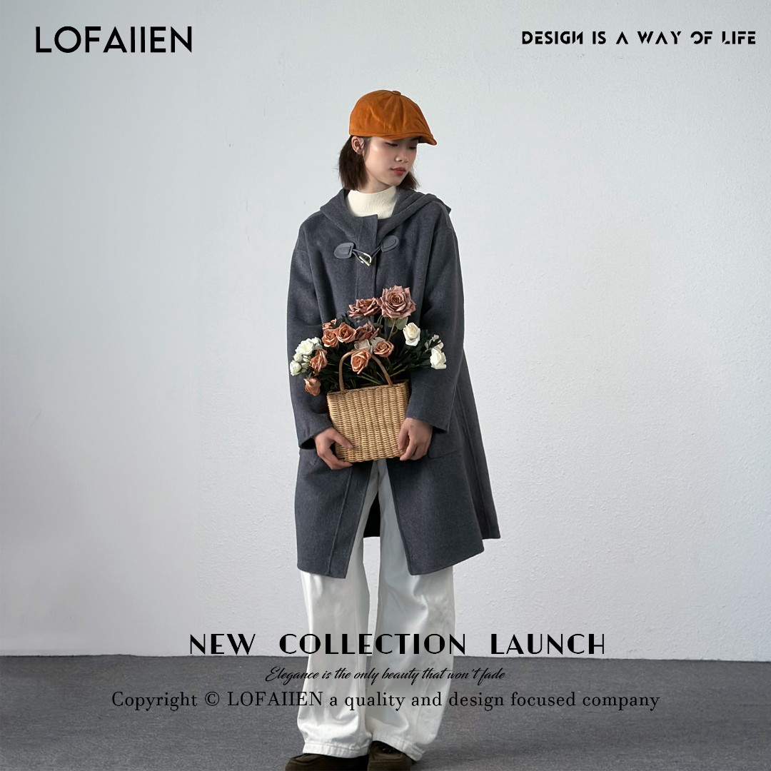 LOFAIIEN/洛梵怡"牛角可颂"设计款绵羊毛秋冬休闲羊毛大衣