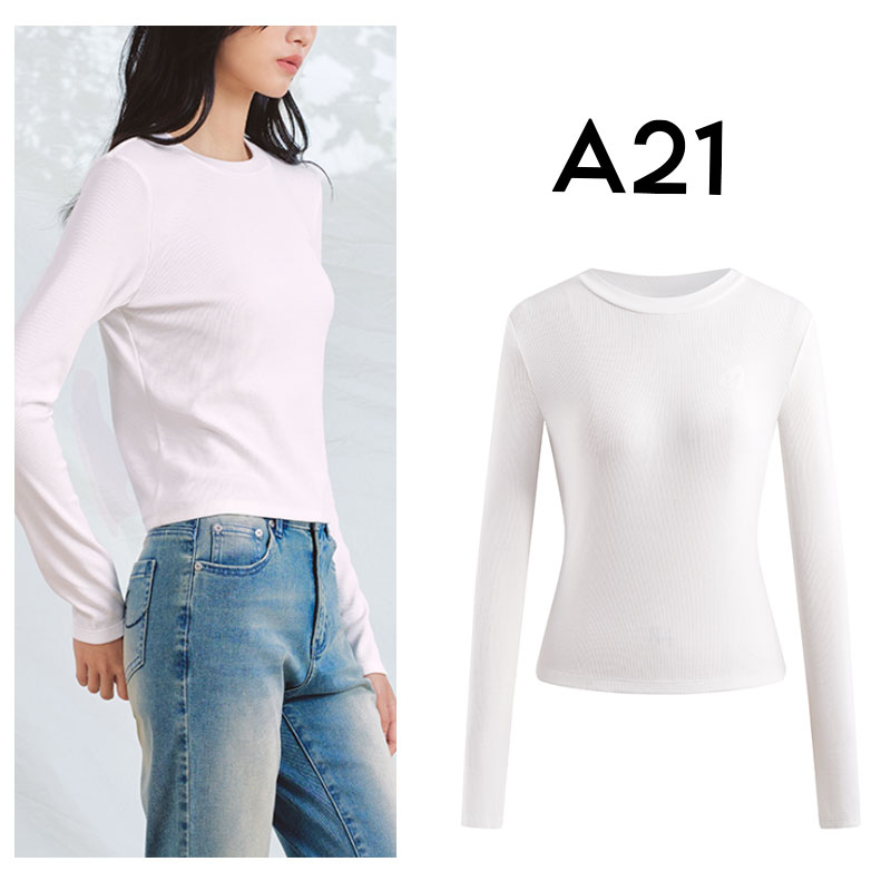 A21女装针织修身圆领套头长袖T恤上衣F451231008