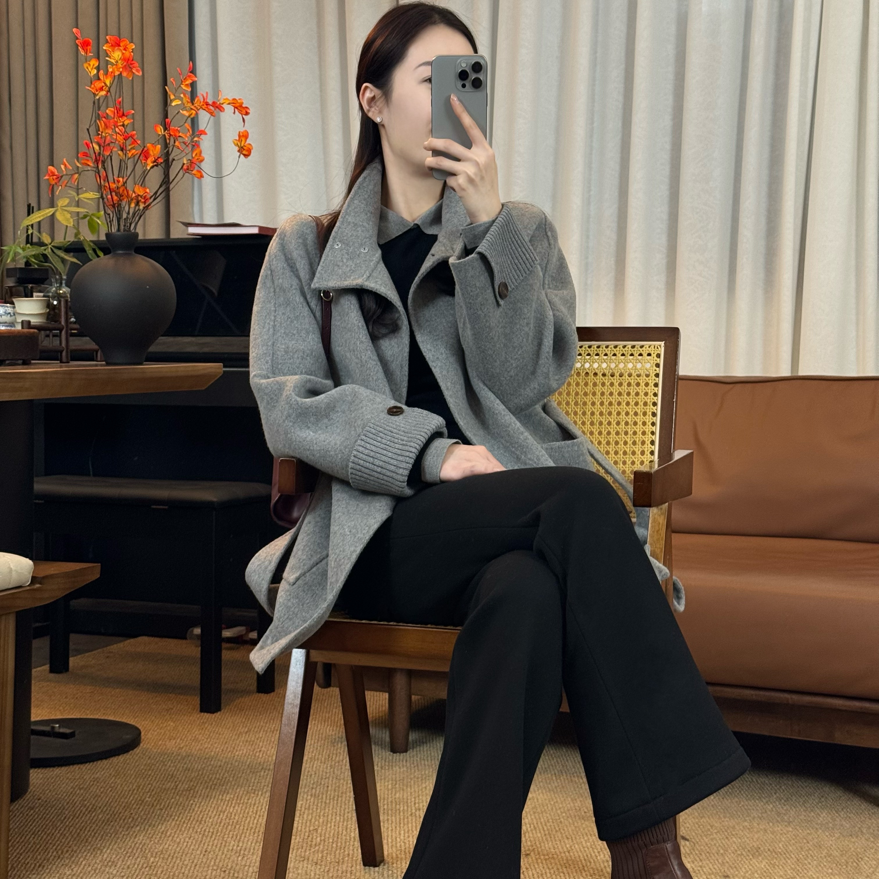 MOL CHIC"踏歌行"25冬羊驼毛真丝羊毛双面呢大衣女莫兰M251124-4