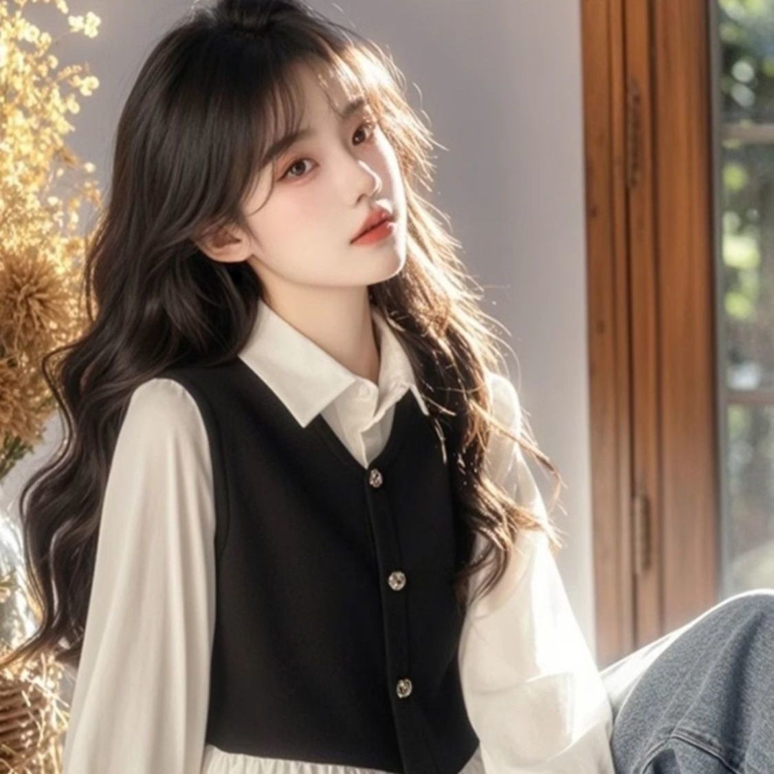 今年流行超好看撞色拼接假两件衬衫女2025春季新款洋气别致衬衣服