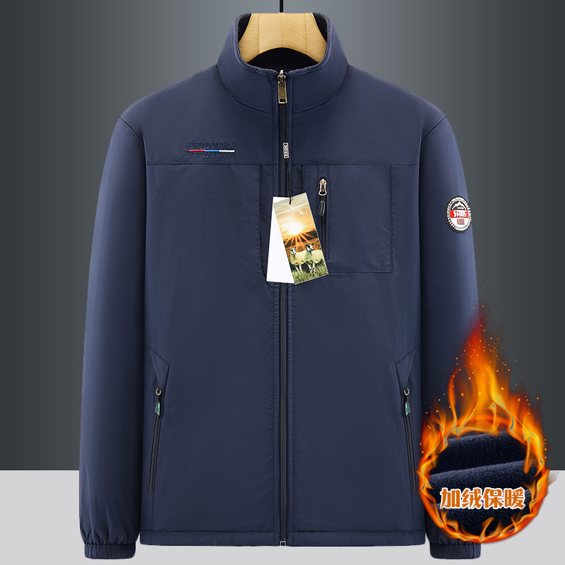 秋冬保暖棉衣夹克男加绒休闲外套休闲宽松摇粒绒内里运动冲锋上衣