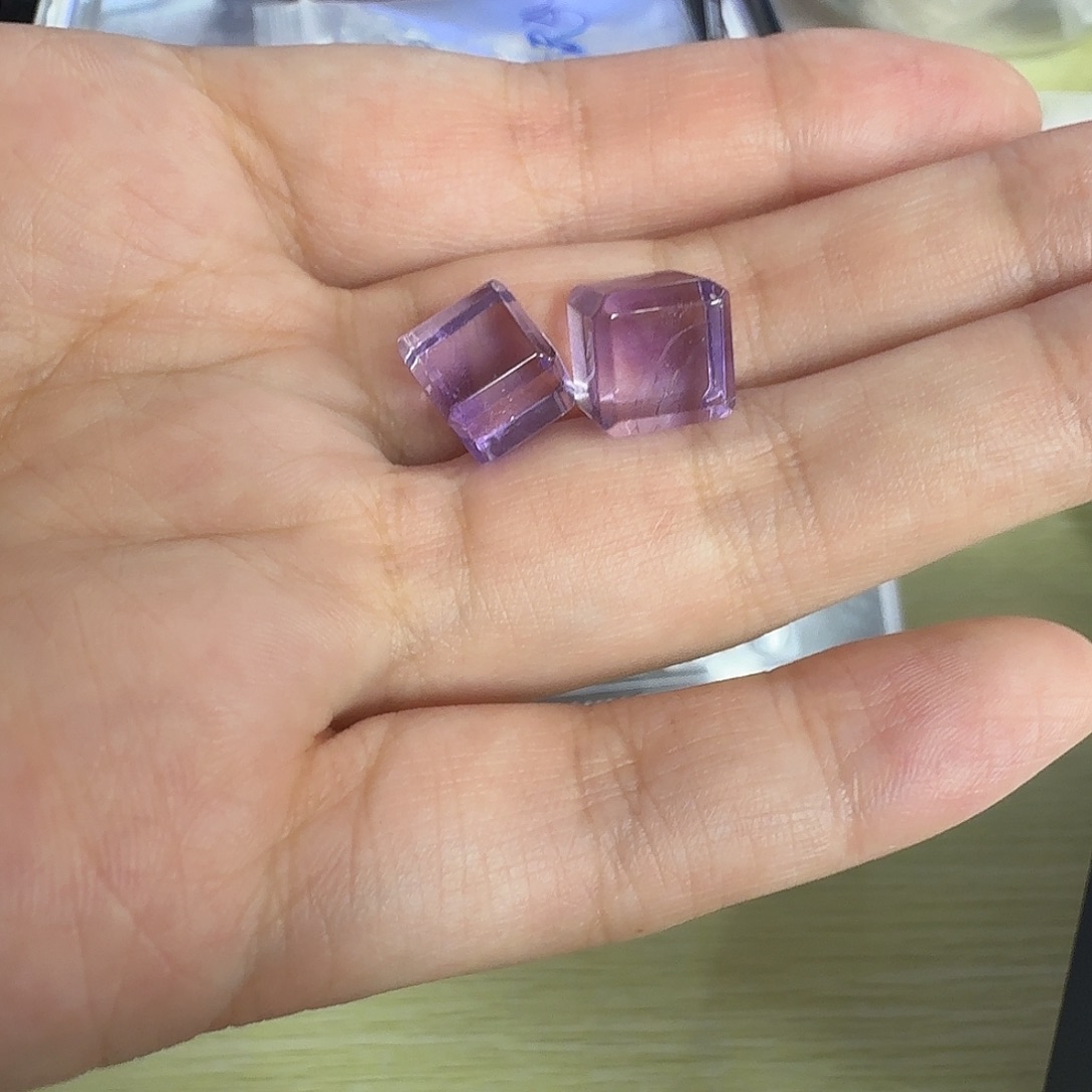 未镶嵌水晶珠宝半成品紫黄方糖2定制打孔洗孔