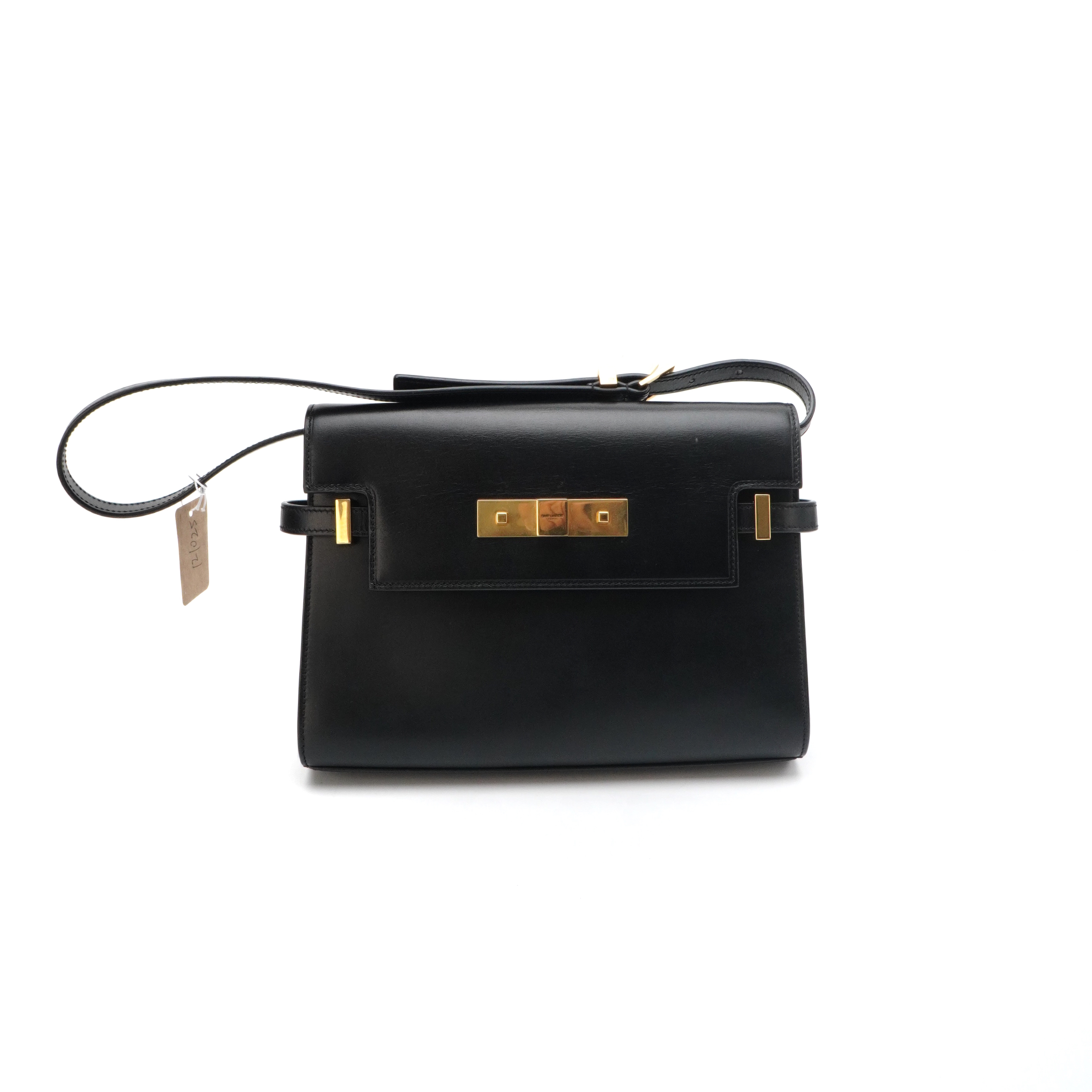 99新 YSL/圣罗兰 YSL圣罗兰曼哈顿小号黑金牛皮 121025