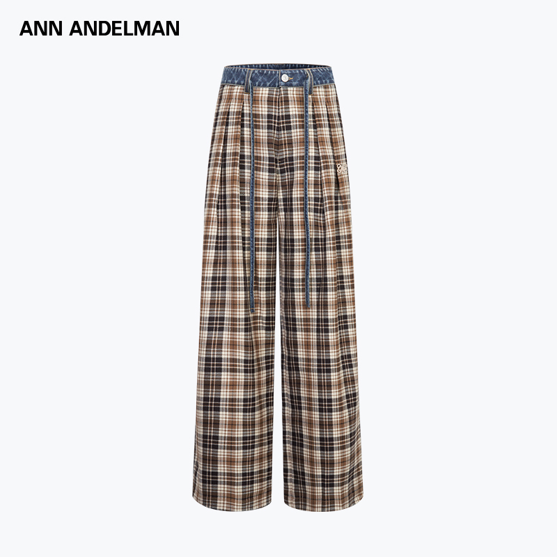 【商场同款新品】ANN ANDELMAN 25春夏拼接牛仔格纹休闲裤