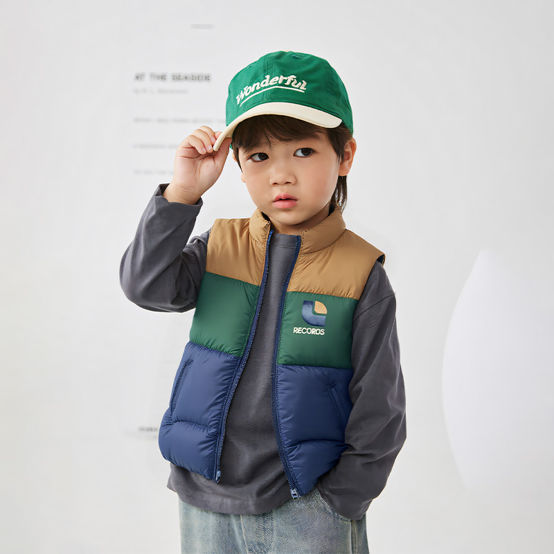 三色拼接撞色羽绒马甲44182128儿童女童休闲防水防风