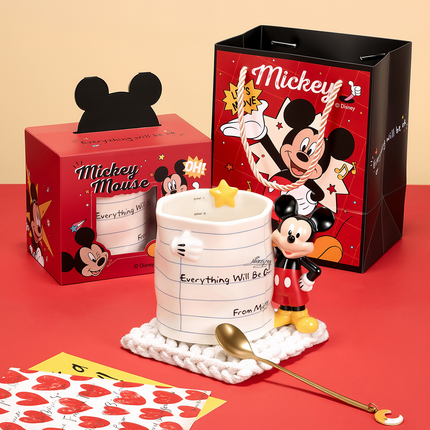 Disney/迪士尼米奇创意造型陶瓷马克杯带刻度把手浮雕送人礼物