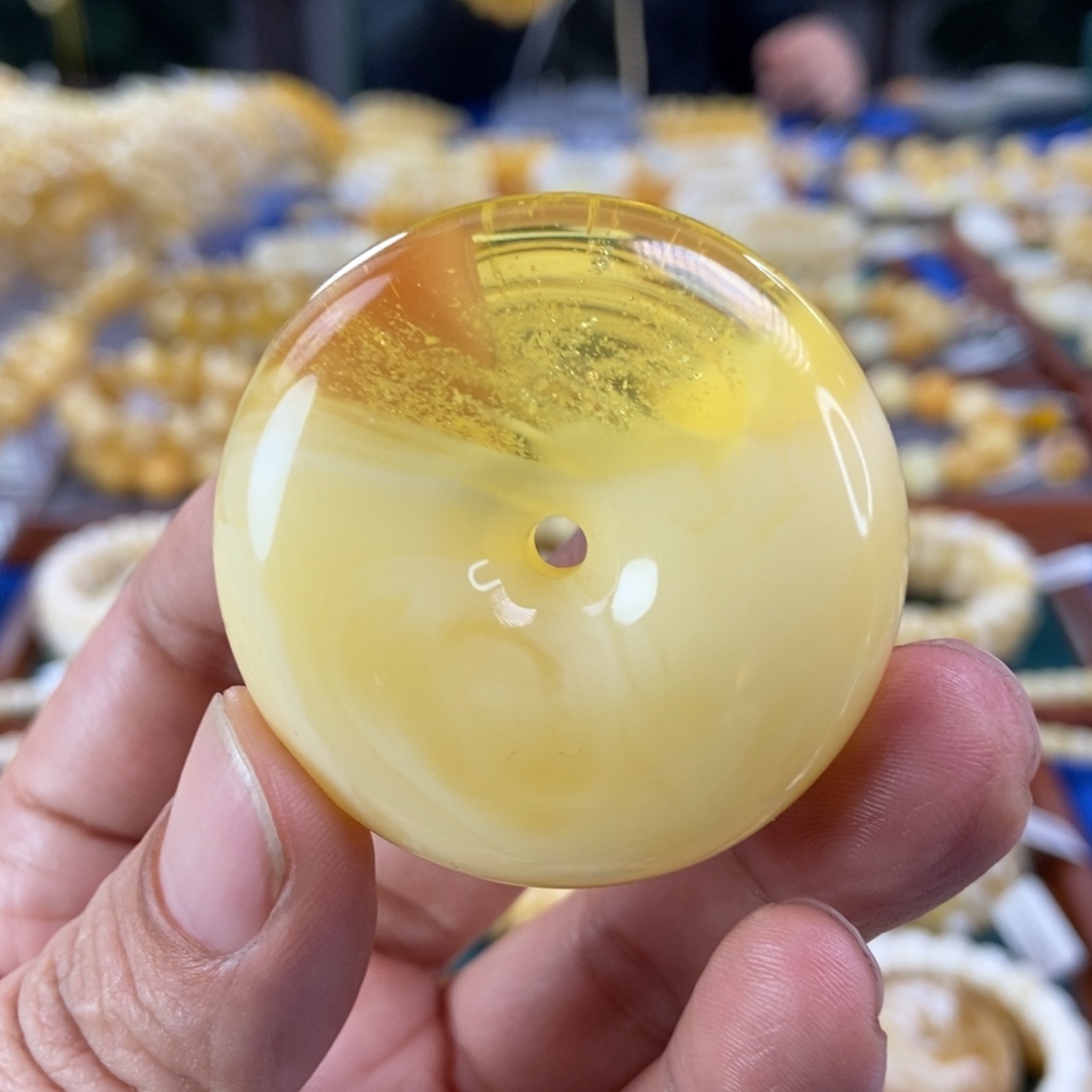 琥珀珠宝奇石未镶嵌半蜜半珀平安扣28.26