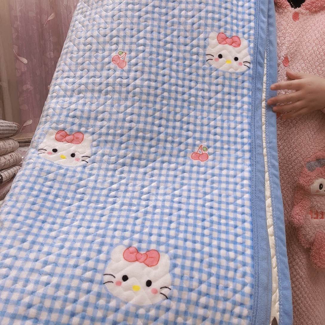 水洗布孤品蓝色格子Katie猫牛奶绒床盖