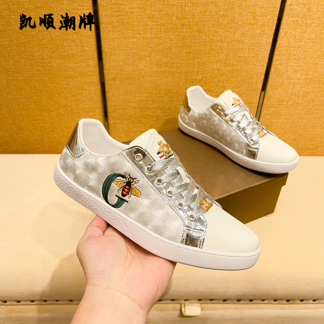 欧洲站头层皮夏季潮牌小蜜蜂轻奢小白鞋时尚刺绣透气潮流休闲鞋